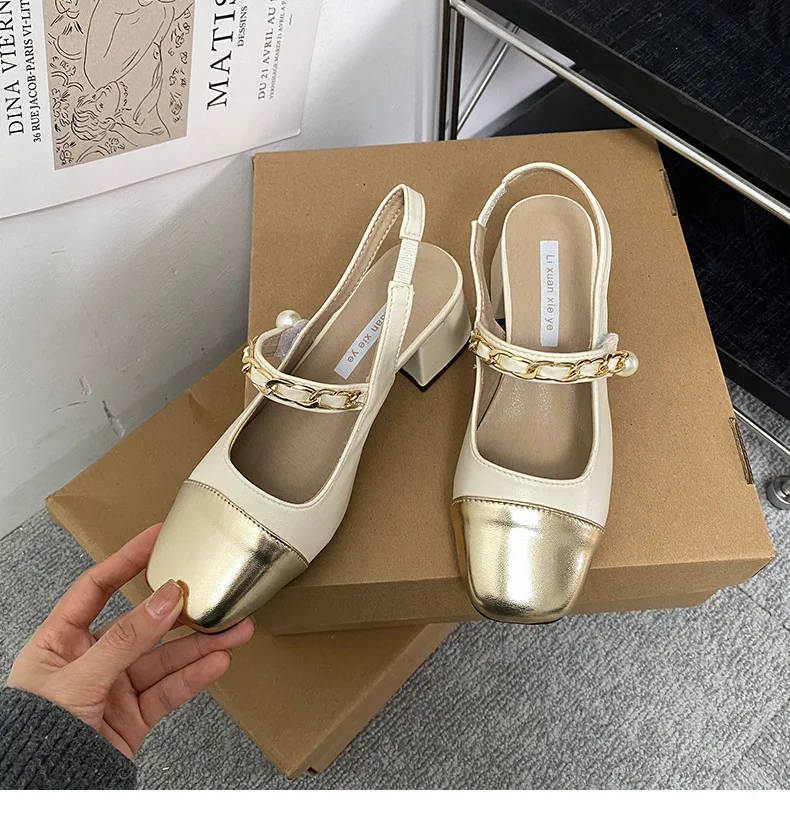 Mary Jane Women's Shoes Silver Clear Heels Luxury Sandals Suit Female Beige 2024 Summer Shallow Mouth Fashion Comfort Black Bloc