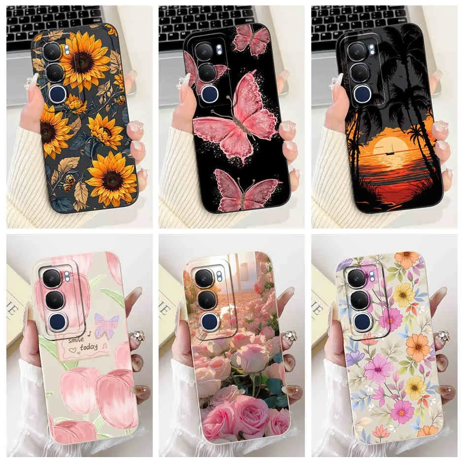 2024 For Vivo Y19s Y18 Y17s Y16 Y17 Y15 Y12 Y11 Y03 Y02 Y02s Y22s Y100 Y200 Tulip Sunflower Painted Soft Silicon Shockproof Case