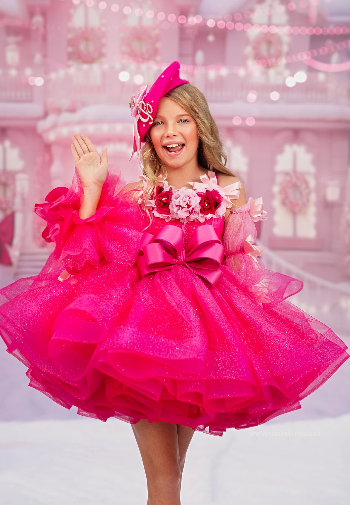 Fuchsia Ruffles Little Girls Prom Dresses Ball Gowns เลื่อมเด็กประกวดชุดดอกไม้เด็กวันเกิดสวม