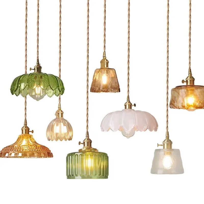 Brass Glass Chandelier Nordic Retro Homestay Bar Counter Restaurant Bedside Lamp Creative Personality  Bedroom Pendant Light