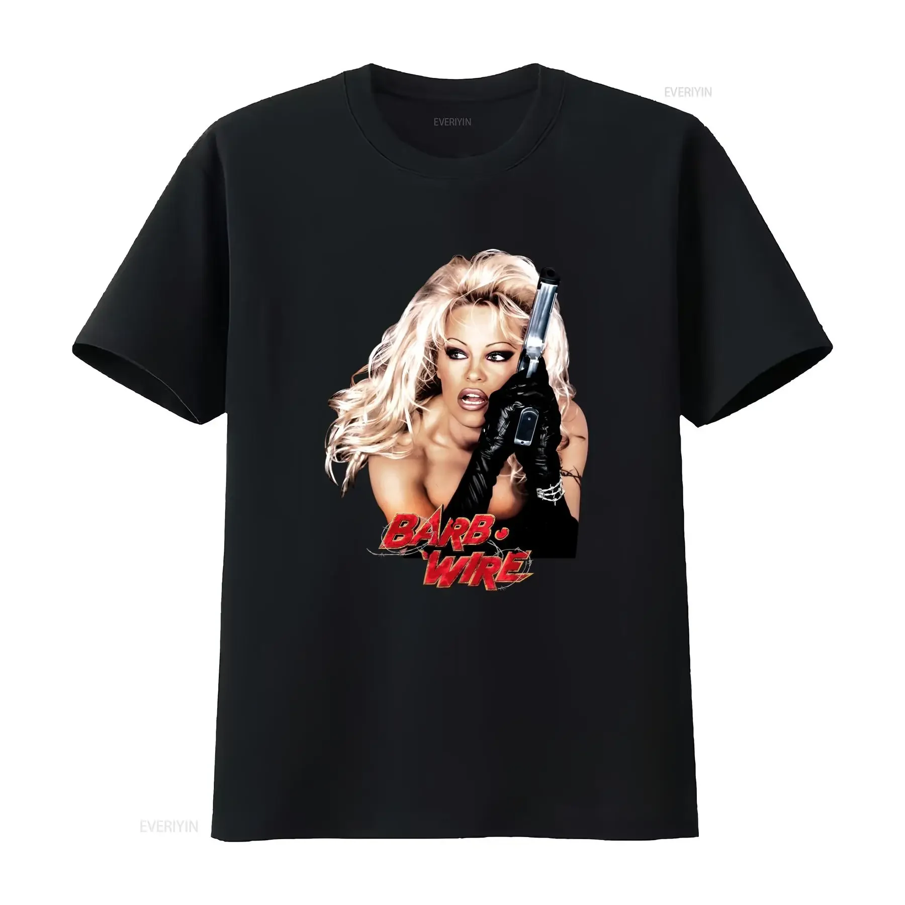 Camiseta Estilosa e Moderna de Filme com Arame Farpado Pamela Anderson para Fãs, Vintage Lavada, Unissex, Roupa de Designer, Top para Uso Diário