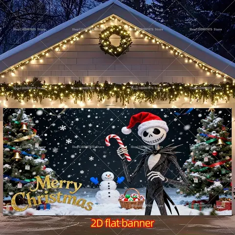 2D The Nightmare Before Christmas Jack Garage Door Banners Xmas Party Decor Photography Backdrop Outdoor Walls Events Background