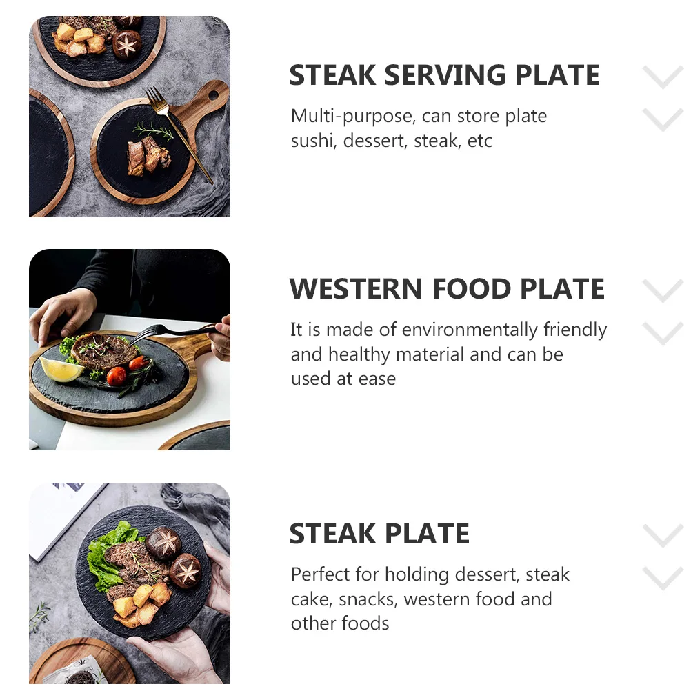 

Acacia Wooden Dining Plate Small Serving Plates Meat Tray Trays Black Appetizer Pizza Severing Square Sushi Platter Steak