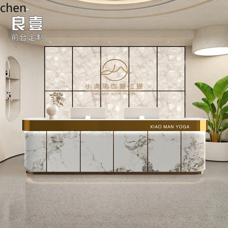 Luxury Beauty Salon Stainless Steel Cashier Counter Curved Medical Aesthetic Dental Clinic Bar Counter Hotel Lobby