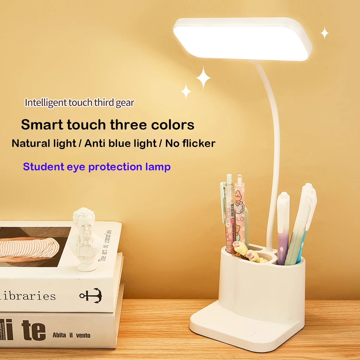 USB Rechargeable Table Lamp Learning Dormitory Eye Protection Touch Dimming Learn Night Light For LED Bedside Reading Book Lamp