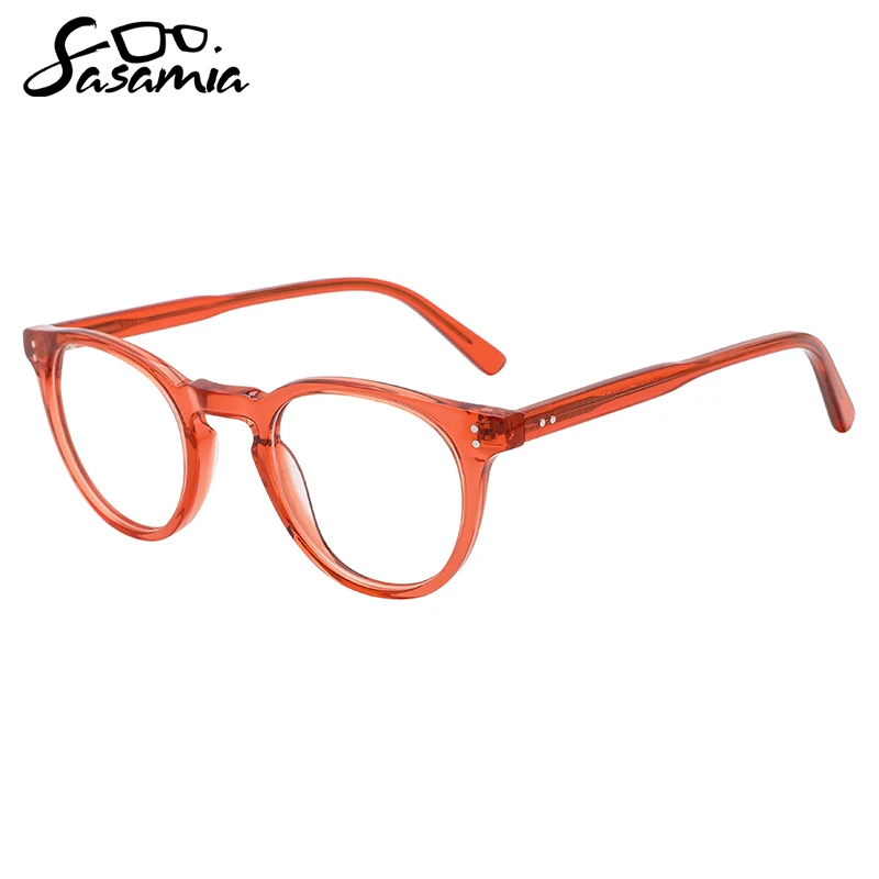 SASAMIA Unisex Eyewear Acetate Round Transparent Single Colors Frame Optical Prescription Glasses Wide Temples WD1450P