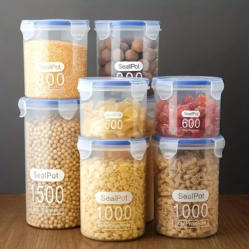 1pcTransparent Food Preservation Sealed Jar Plastic Sealed Cans Milk Tea Food Cans Kitchen Cereal Box Storage Box