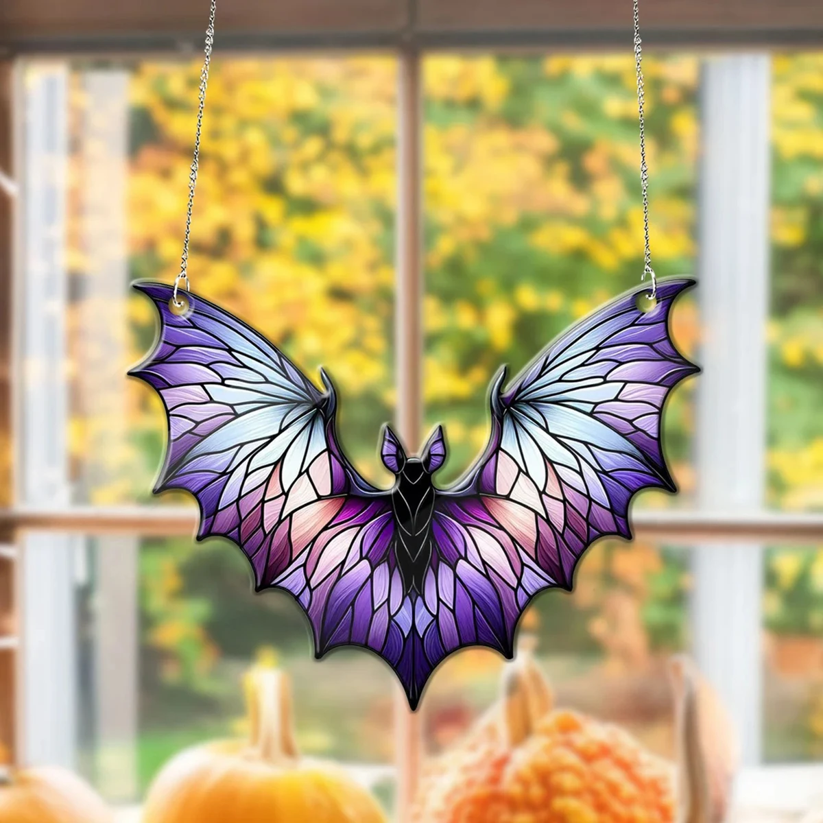 Stained Glass Effect Acrylic Bat Hanging Decoration Gothic Halloween Window Decor Colorful Suncatcher for Home Party Decor Gift view 2