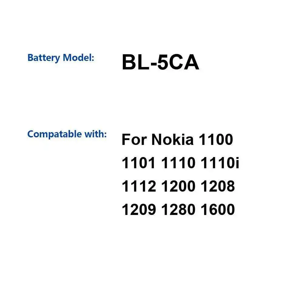 

Mobile Phone Battery For Nokia 1100 1101 1110 1110I 1112 1200 1208 1209 1280 1600 BL-5CA 700Mah Premium Replacement