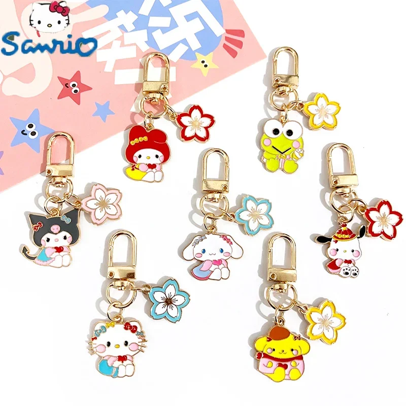 Sanrio Hello Kitty Keychain Pendant Alloy Drip Oil Car Keychain Kawaii Purin Melody Accessory Pen Bag Hanging for Christmas Gift