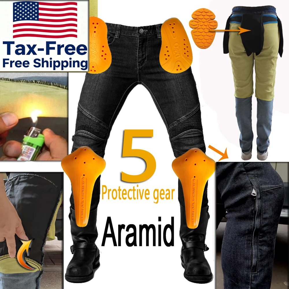 

Защитные мотоциклетные брюки мужские CE уровень 1, кевларовые черные джинсы-карго, уличные всесезонные джинсы для мотокросса