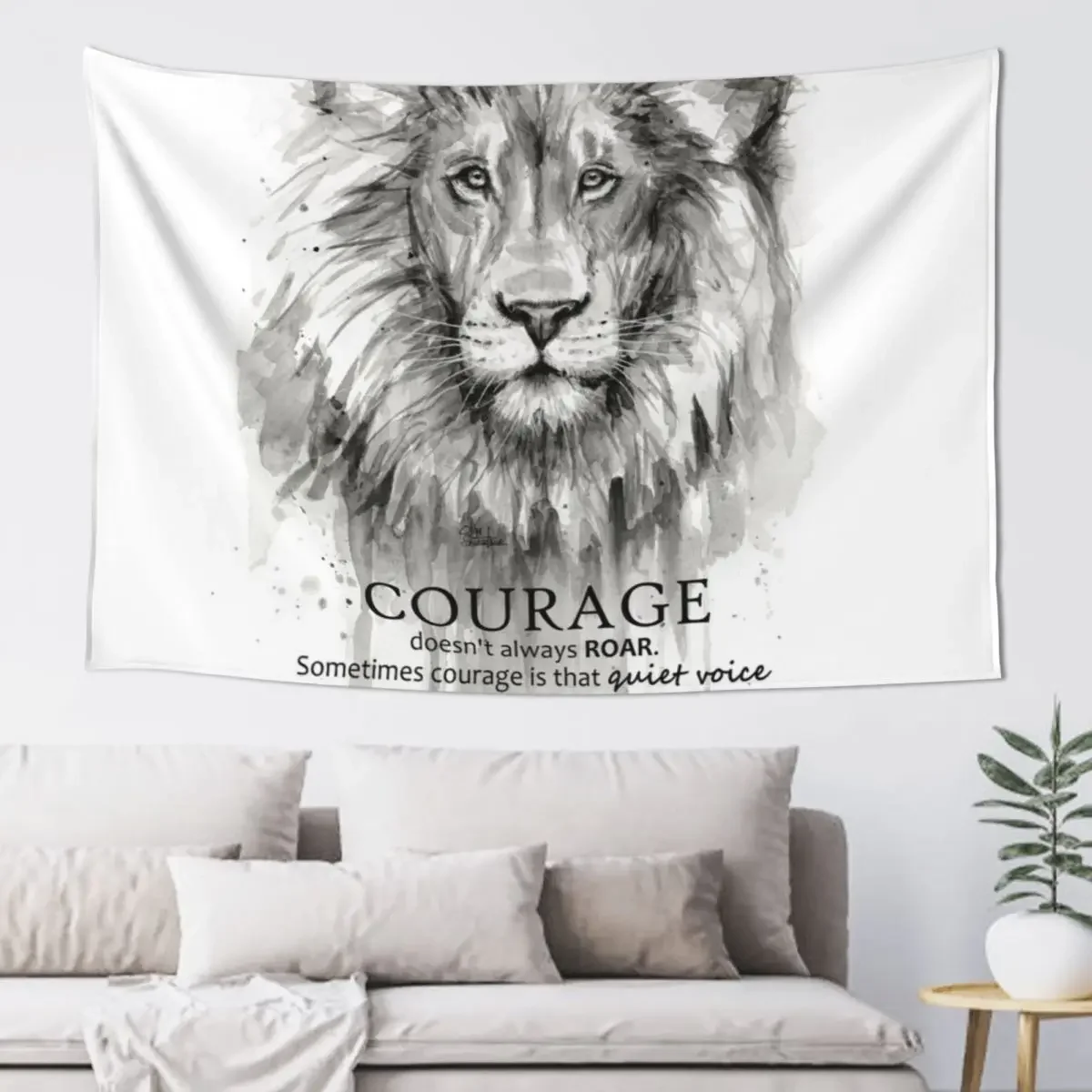 Courage Quote Lion Motivational Watercolor Tapestry Aesthetic Room Decorations Wall Decorations Tapestry