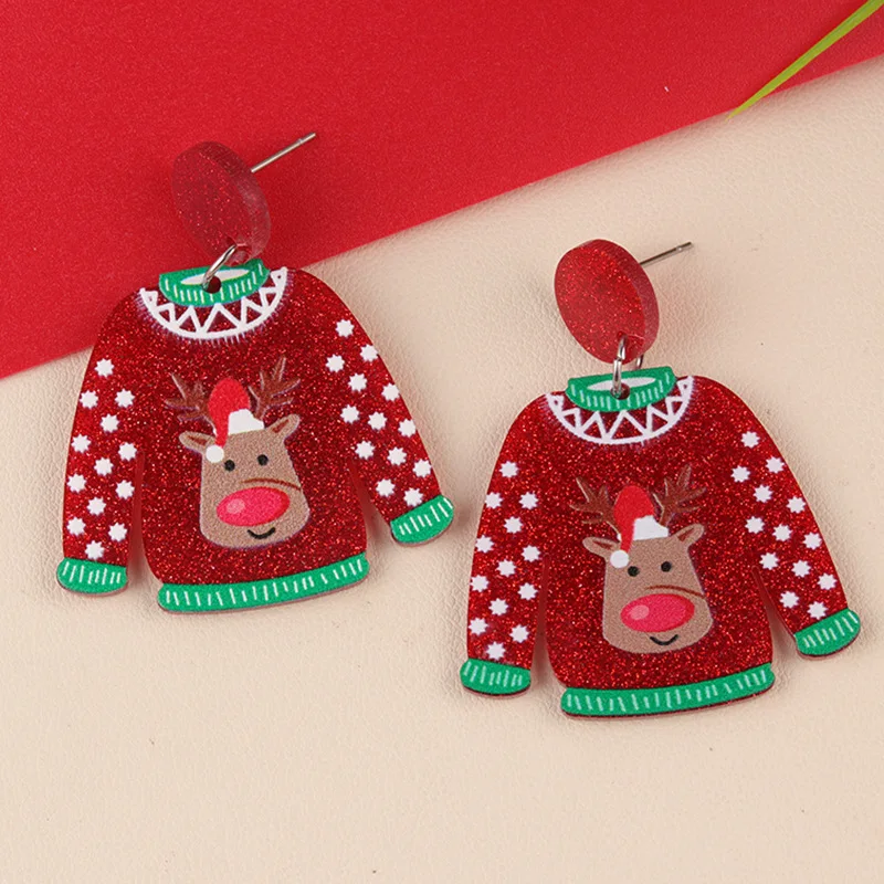 

European and American acrylic sweater Christmas earrings, snowflake Santa Claus cartoon earrings jewelry women