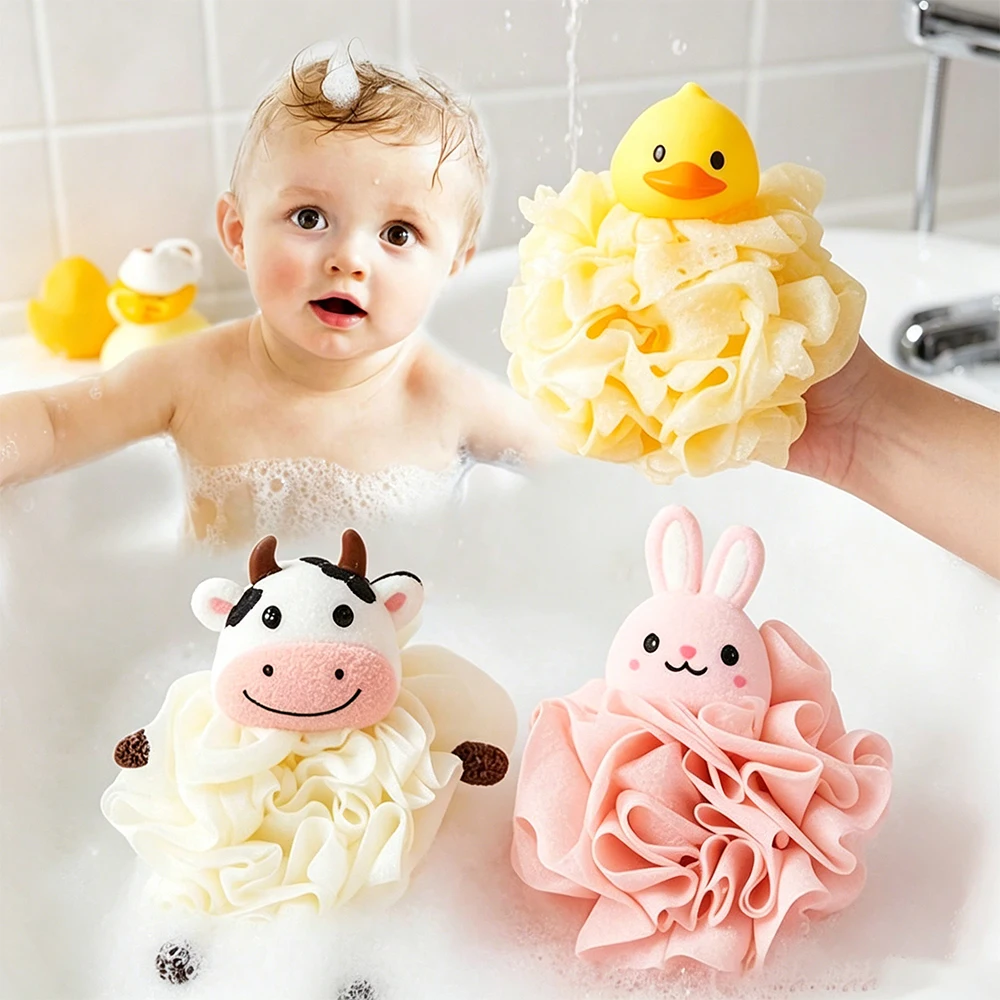 Baby Exfoliating Bath Sponge & Loofah Thick Hanging Design, Soft & Non-Shedding Bath Sponge, 2-In-1 Double-Sided Baby Bath Towel