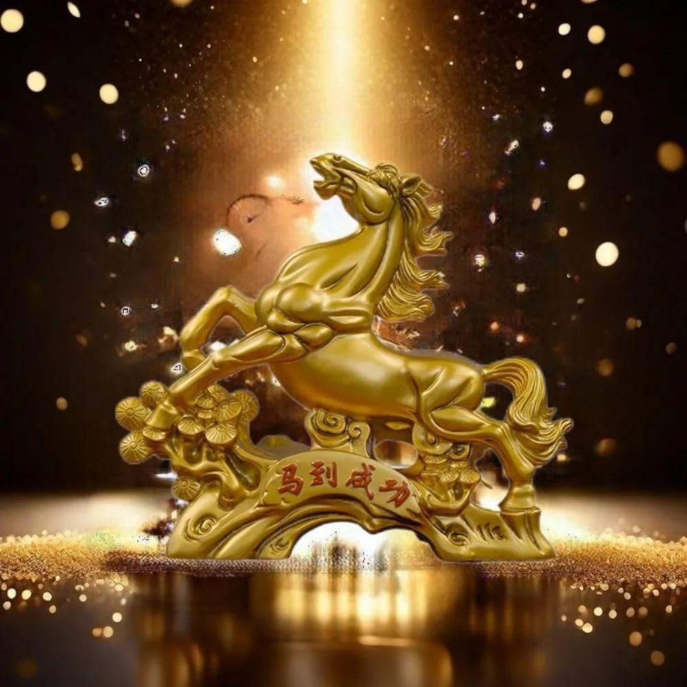 ديكور منزلي من الراتنج على الطراز الصيني لخزانة تلفزيون غرفة المعيشة - تمثال حصان الثروة والحظ من Chu Wen Sheng1401 #3
