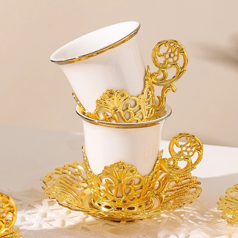 Turkish Ceramic Tea Cup Saucer Set 6 Piece High End Middle East