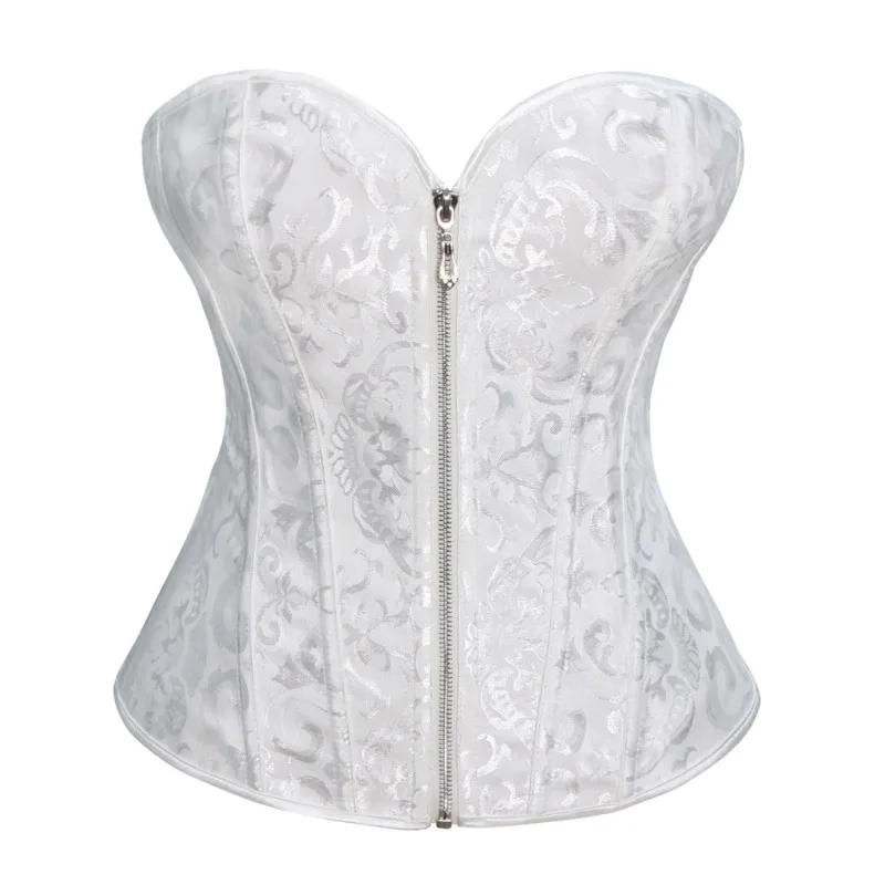 Jacquard viktorianisches Korsett Top Reißverschluss Gothic Bustier Vollbrust Dessous Spitze mittelalterliche Frauen Sexy Vintage Halloween Kostüm
