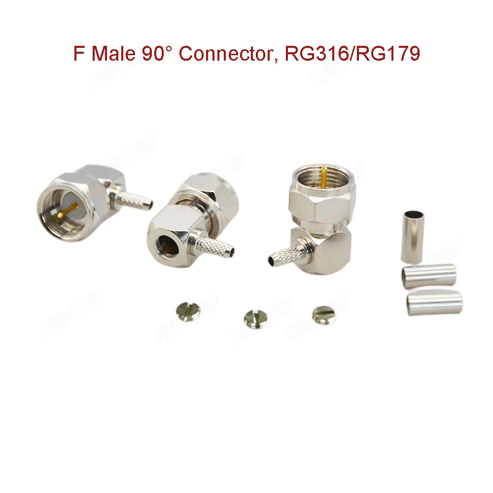 5pcs/lot F Male Plug Female Jack Connector Imperial Right Angle Crimp For RG174 RG316 RG179 RF Connector Gold Plated Brass