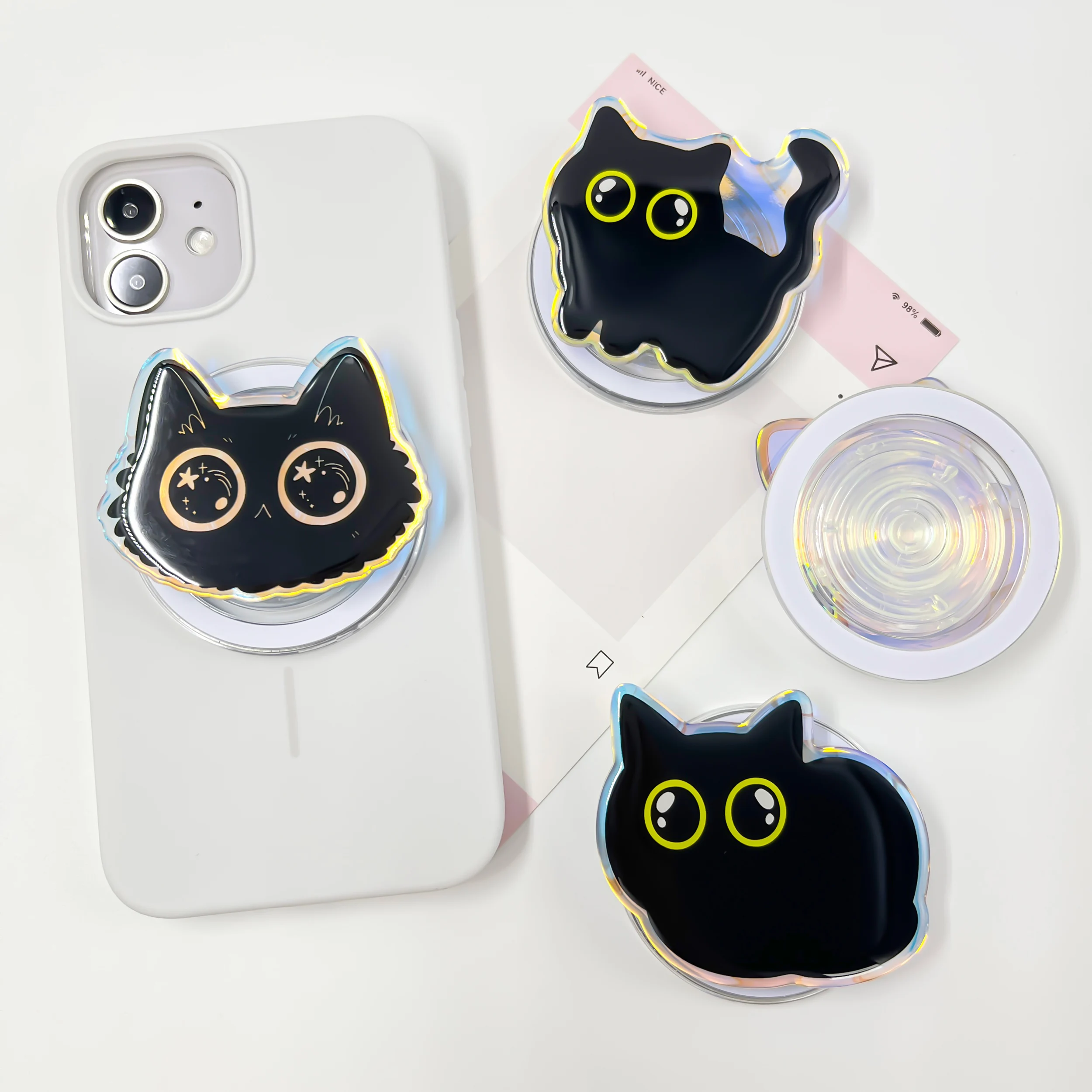 Koreanischer Cartoon Niedliche Schwarze Katze Magnetischer Halter Grip Tok Griptok Handyständer Halterung für iPhone Magsafe Poppings Socket