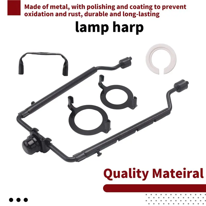 AT05-2PCS Lamp Shade Harp Holder 7Inch E14,E26,E27 Light Base Adapter Adjustable Lamp Harp Kit Black Horn Frame Lampshade Bracke