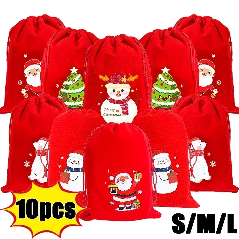 1-10 قطعة أكياس عيد الميلاد المخملية الحمراء الحلوى الرباط شنطة هدايا تغليف المجوهرات عيد الميلاد ديكور لوازم الزفاف حزمة كيس الهدايا