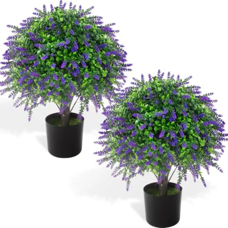 

2 Pcs Artificial Lavender Topiary Ball Trees Potted Plants, UV Resistant Fake Lavender Topiary Plant Purple Trees for Garden, F