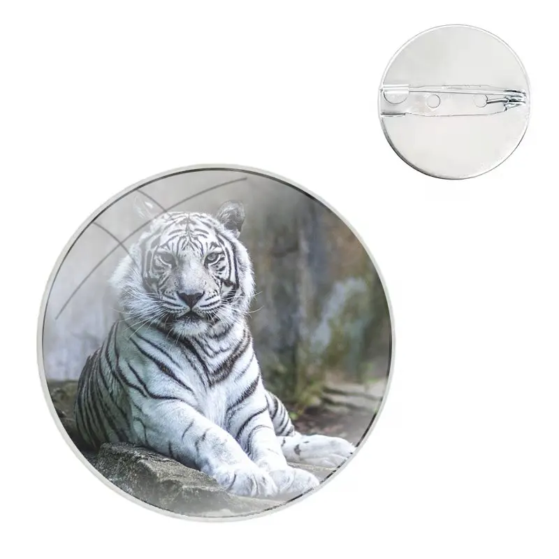 Pins Badge Metal Brooches For Clothes Backpack Decoration gift White Bengal Tiger