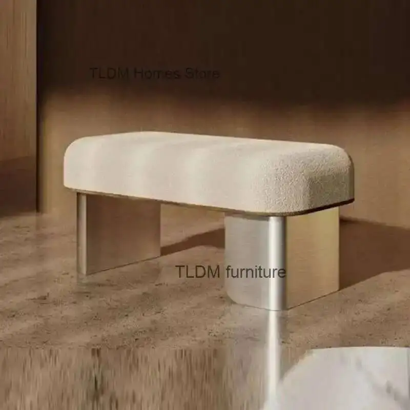 

Nordic Metal Hallway Ottoman for Entryway Shoe Changing Stool Granular Velvet Light Luxury Creative Footstool for Living Room