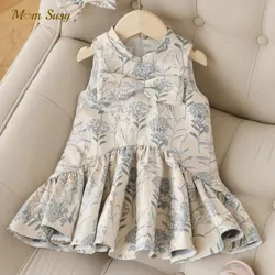 Baby Girl Princess Floral Dress Infant Toddle Child Bow Vintage Vestido Sleeveless Party Pageant Birthday Baby Clothes 1-10Y