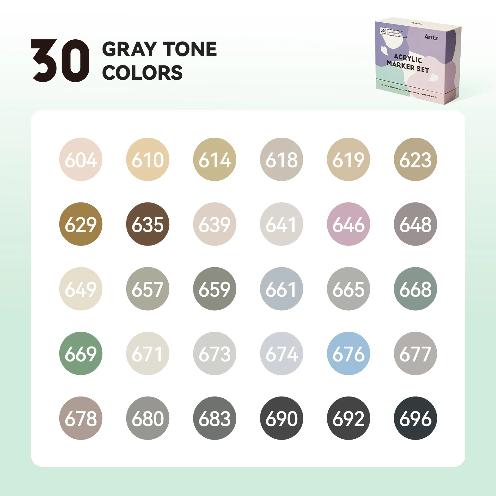 Arrtx 30 Gray Acrylic Paint Markers for Plastic Model Kit Coloring Brush Tip Fast Dry Non-Toxic Rock Glass Wood Fabric Crafts