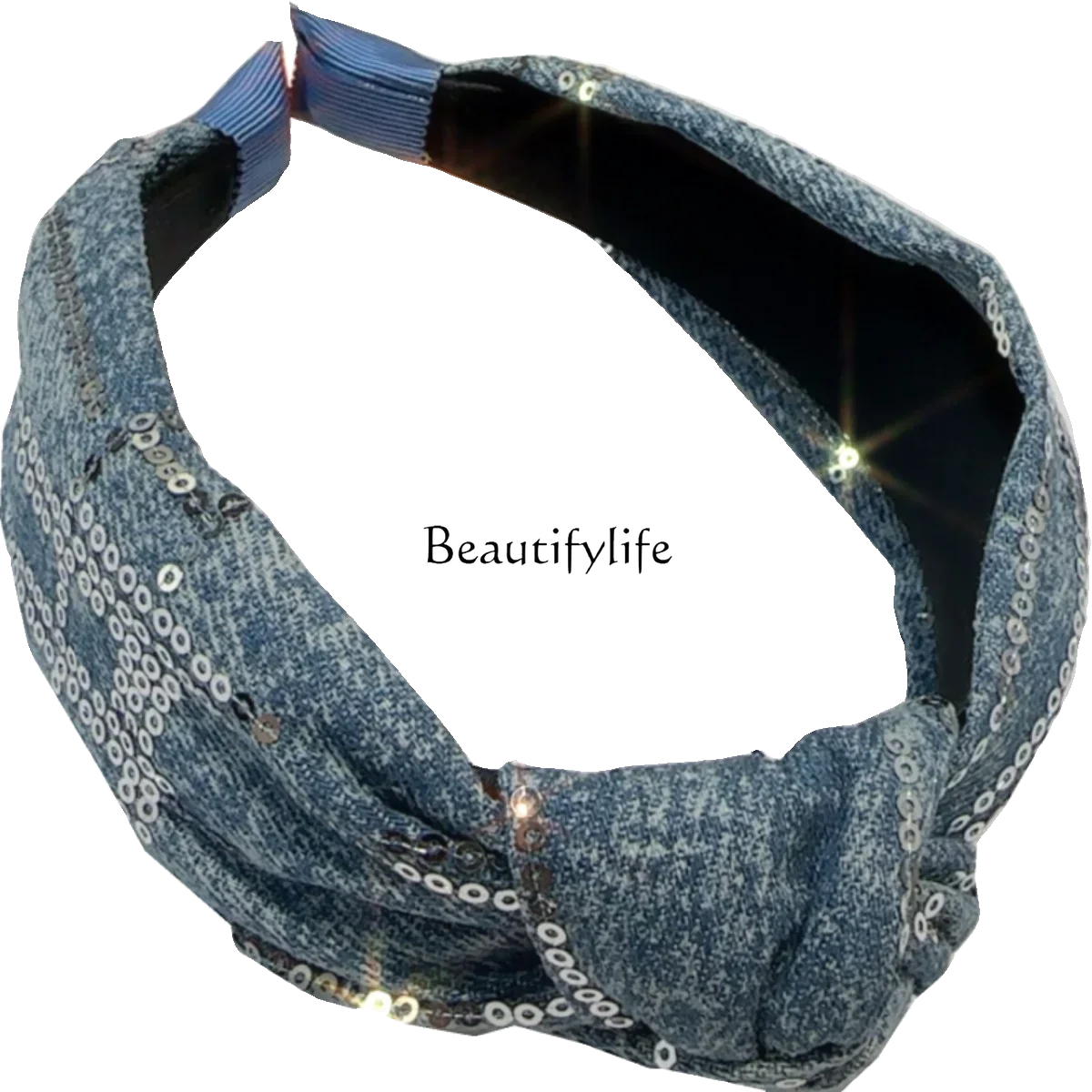 

[Denim sequined headband] Fashion and foreign personality knotted simple and versatile hair accessories