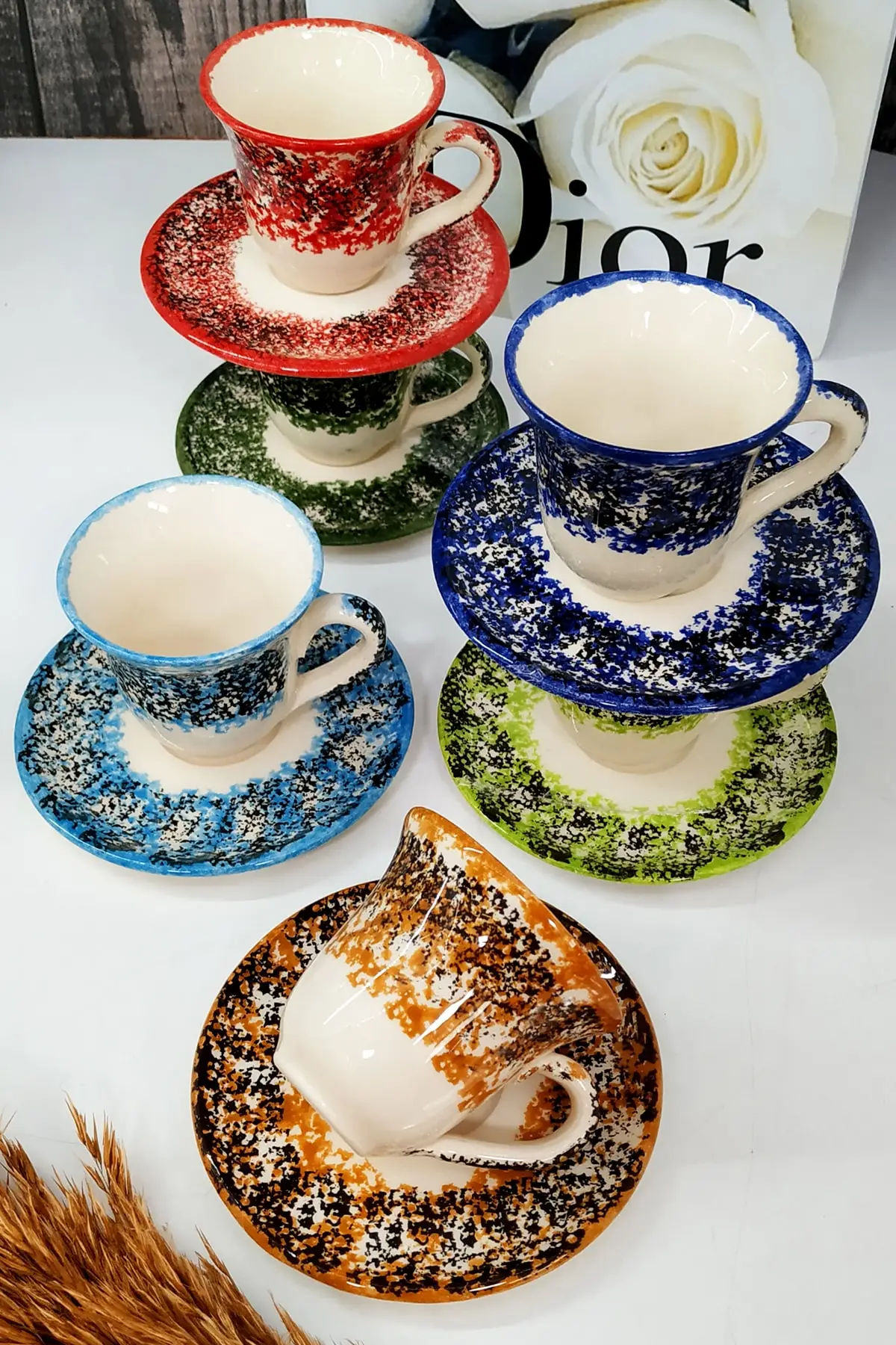 

DOLBOVI Kütahyadan 6 personality ceramic turkish coffee cup set-mixed color-handmade