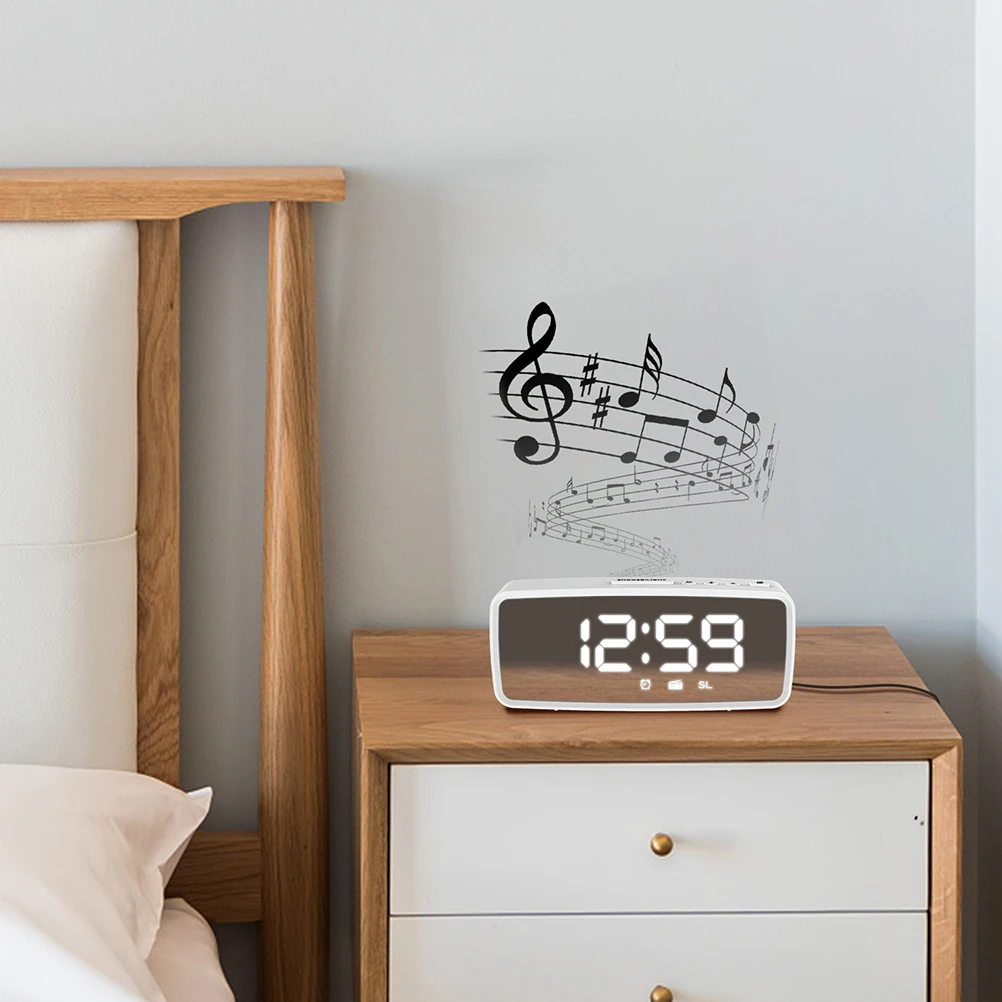 

1 set Led Mirror Radio Alarm Clock Silent Digital Desktop Timepiece For Bedroom Home Decor Multi-Function Compact Electronic