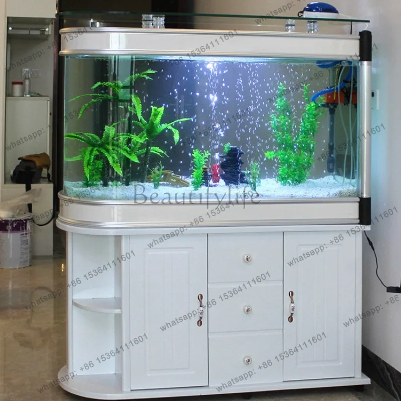 FG Super White Glass Aquarium with Filter, Low Maintenance No Water Change Eco Tank Living Room Divider Screen Shoe Cabinets JT4