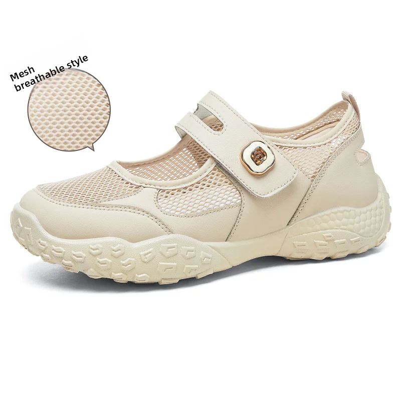 Women Mesh Mary Jane Sneakers Breathable Hook Loop Flat Shoes Light Soft Sole Comfort Walking Casual Sports Shoes view 3