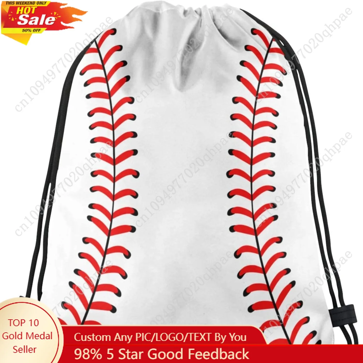 

Baseball Print Drawstring Bags Backpack Bag Baseball with Red Stitches on a White Background String Bag Cute Sports Ball Pattern