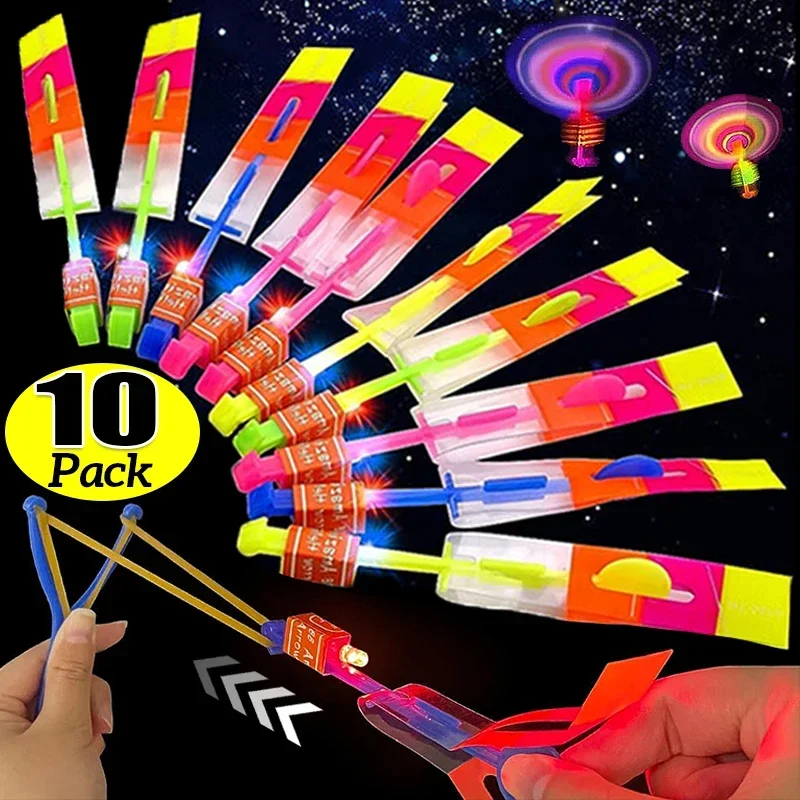 Amazing Light Toy LED Flying Arrows Helicopter Flying Toys Outdoor Flash/blue Light Kids Adult Rubber Band Catapult Party Props