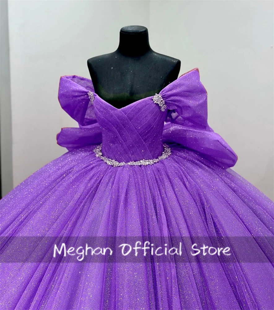 Vestido Quinceanera fora do ombro, Vestido de baile roxo lavanda do México, Talão Ruffles Bow, Vestidos de festa de aniversário