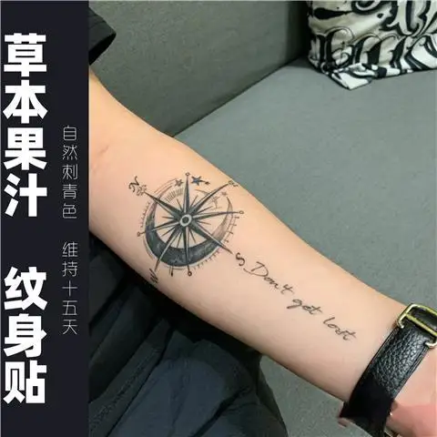 New Herbal Temporary Tattoos for Women Man Arm Compass Fake Tattoo Waterproof Moon Letter Art Tattoo Festival Lasting Stickers