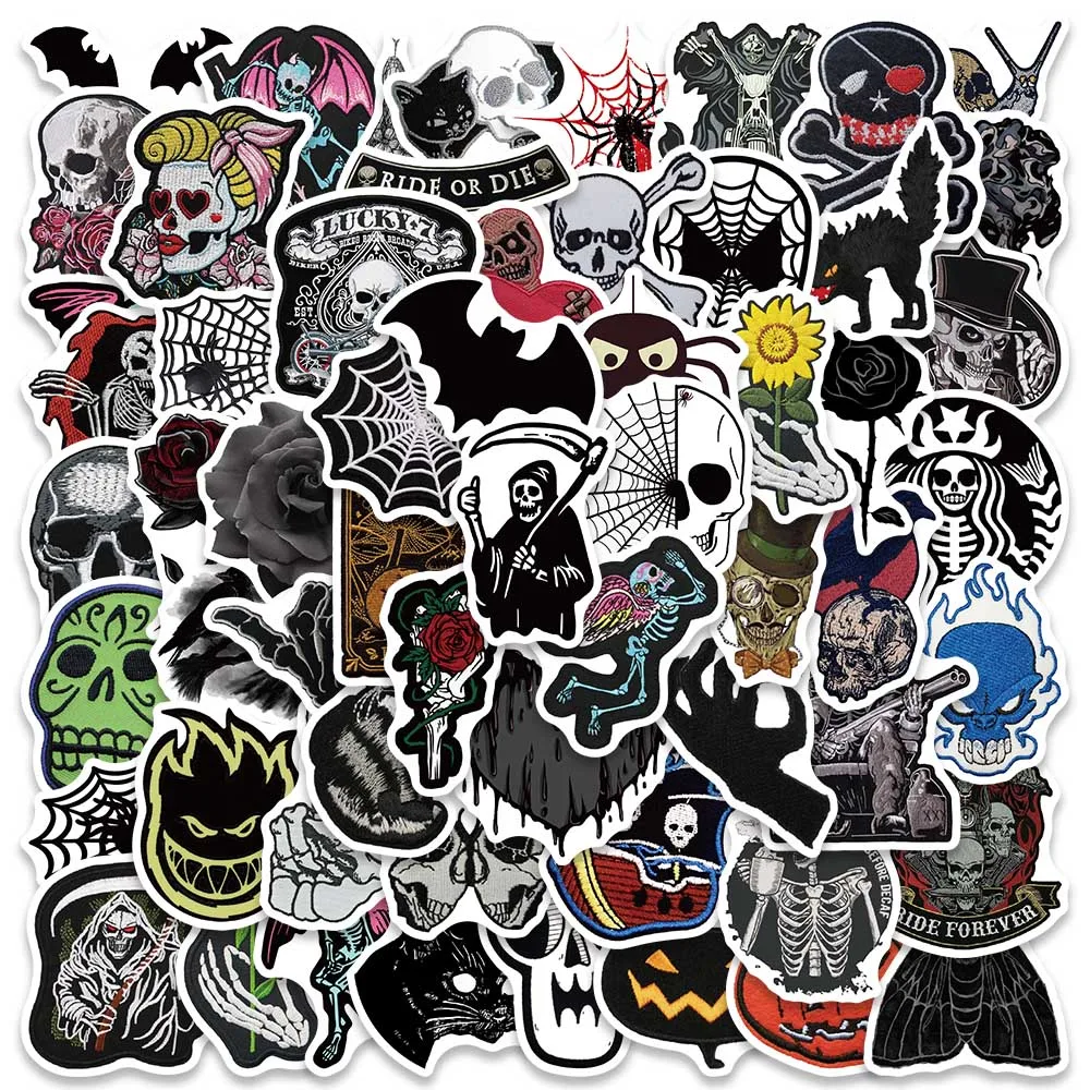 

60pcs Punk Darkness Cartoon Spider Wed Skull Stickers Pack For Laptop Phone Guitar Luggage Waterproof Graffiti Car Decals