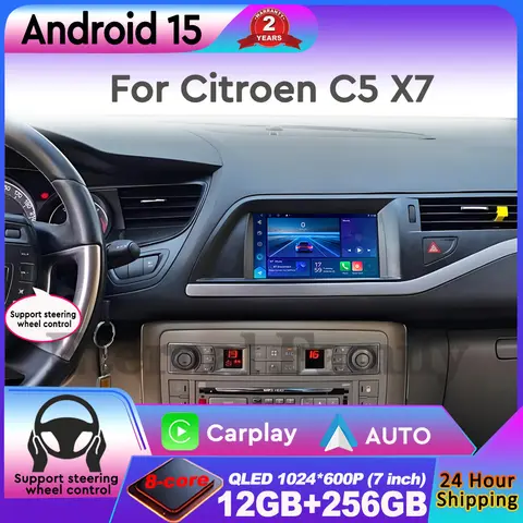 Android 15 car radio For Citroen C5 III radio Multimedia player carplay GPS navi Stereo 4G WIFI Carplay Touch Sceen Auto radio