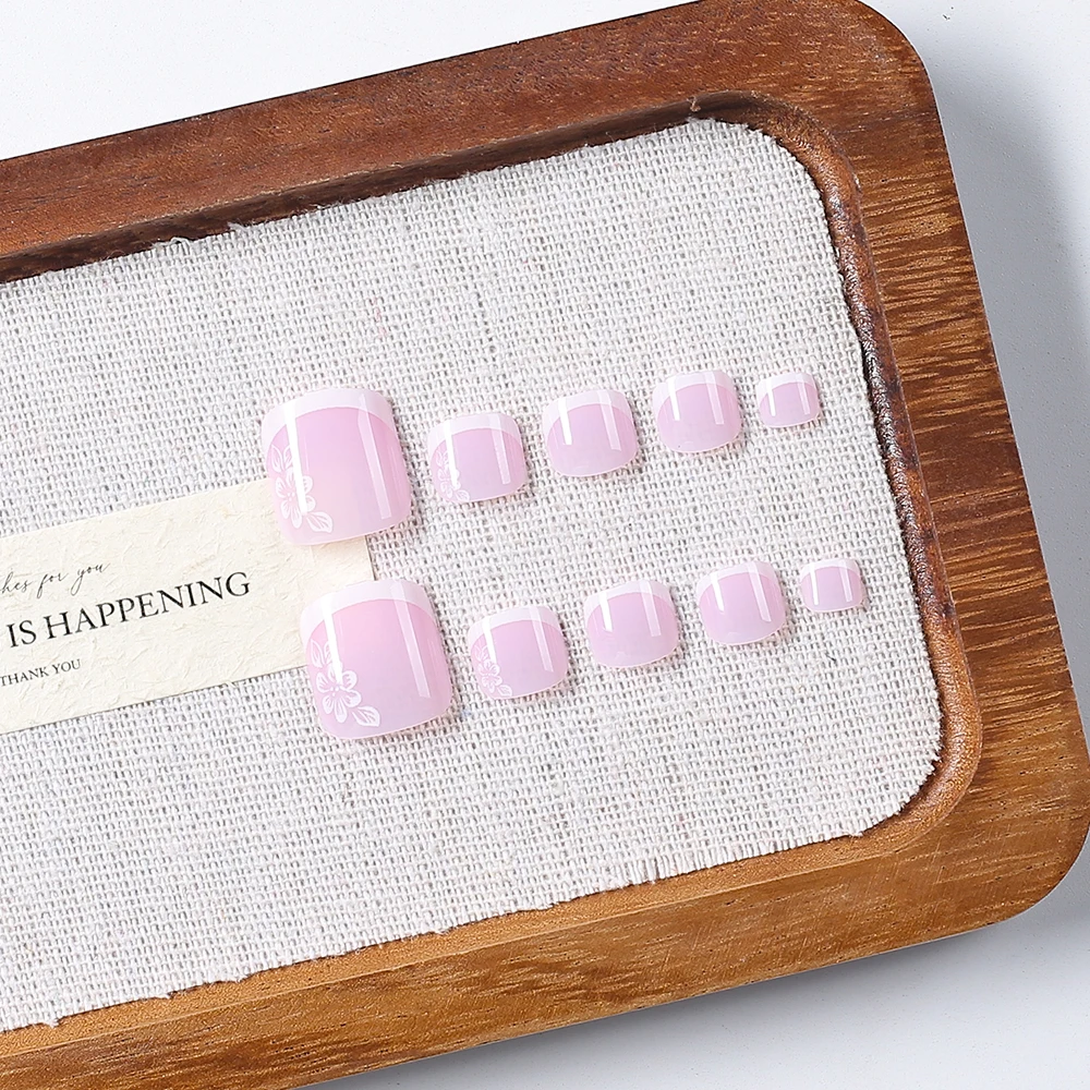 24Pcs/box Medium-French Ballet Fake Nails Press On Nail White-Edge French Nail Tips Glitter Silver Line French Coffin Nail Tips