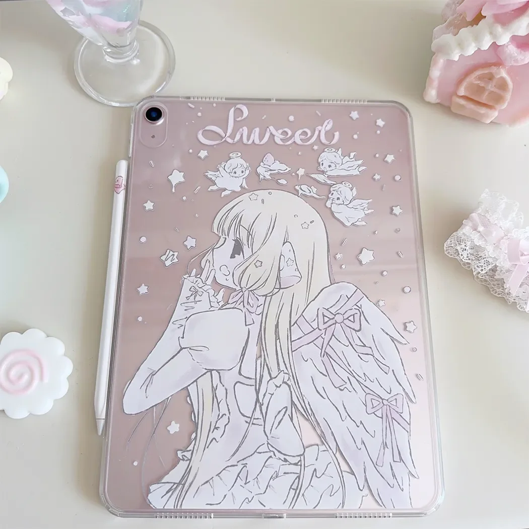 

Чехол-подставка для планшета с японским аниме-дизайном «Милая девушка» розового цвета для iPad Pro 11, 13 (M2, M4, M3), 10.2 (5-го/6-го поколения), 7/8/9/10/11-го поколения, Mini 6, 7, Air 3, 4, 5, 6