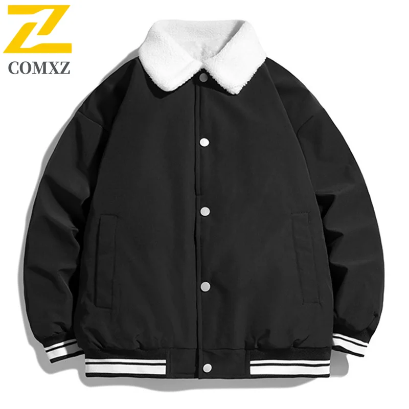 

COMXZ Men Cotton Jacket Casual Loose Turn Down Collar Winter Warm Streetwear Outdoor Travel Ski Windproof Thickened Padded Coat