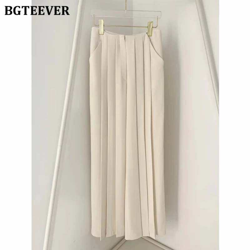 BGTEEVER Pantaloni a pieghe da donna larghi eleganti primavera estate Tasche a vita alta Pantaloni larghi da donna chic