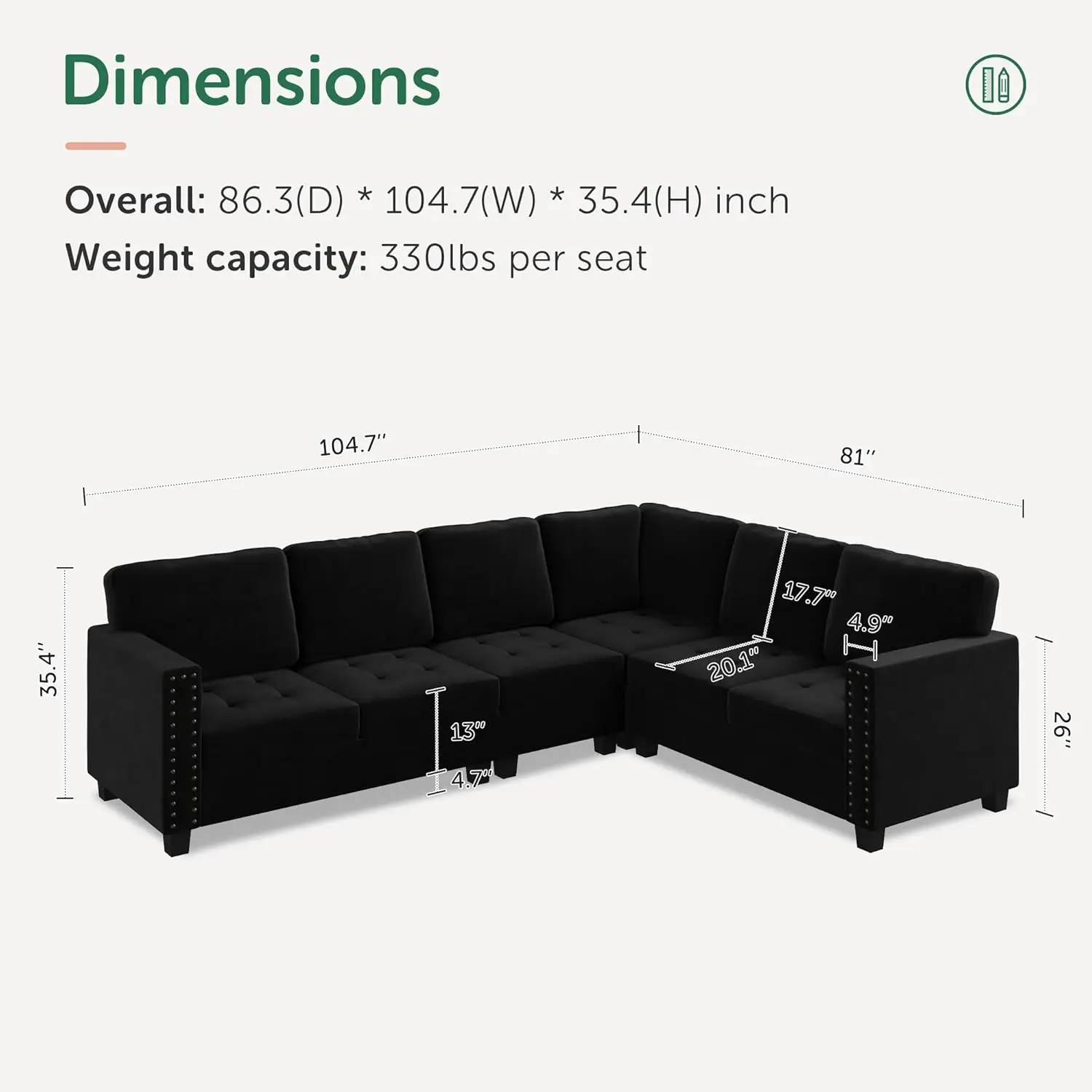 Sofá secional modular de veludo, sofá em forma de L com sofá de canto reversível, sofás seccionais conversíveis para sala de estar