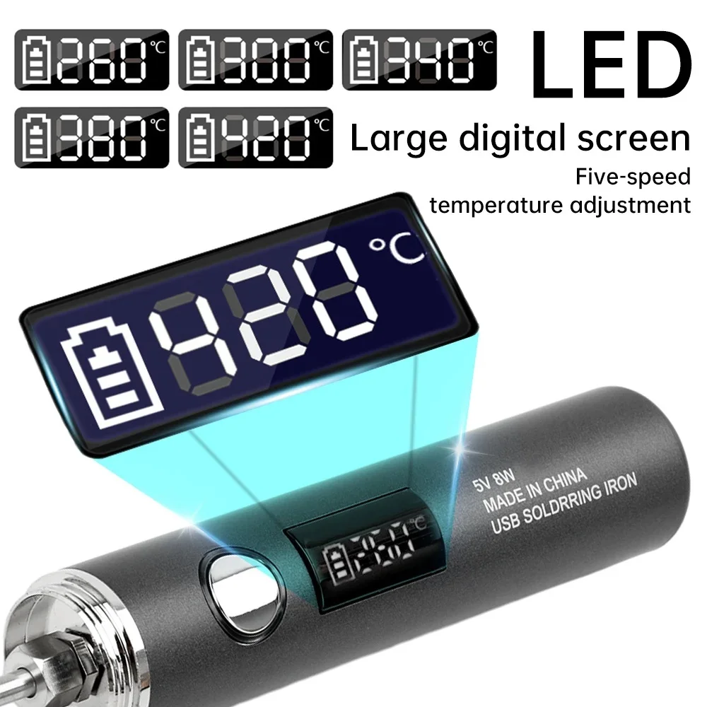 مكواة لحام USB درجة حرارة قابلة للتعديل 260-420 ℃   طقم مكواة لحام كهربائي 850 مللي أمبير/1400 مللي أمبير في الساعة أدوات لحام حديد البطارية