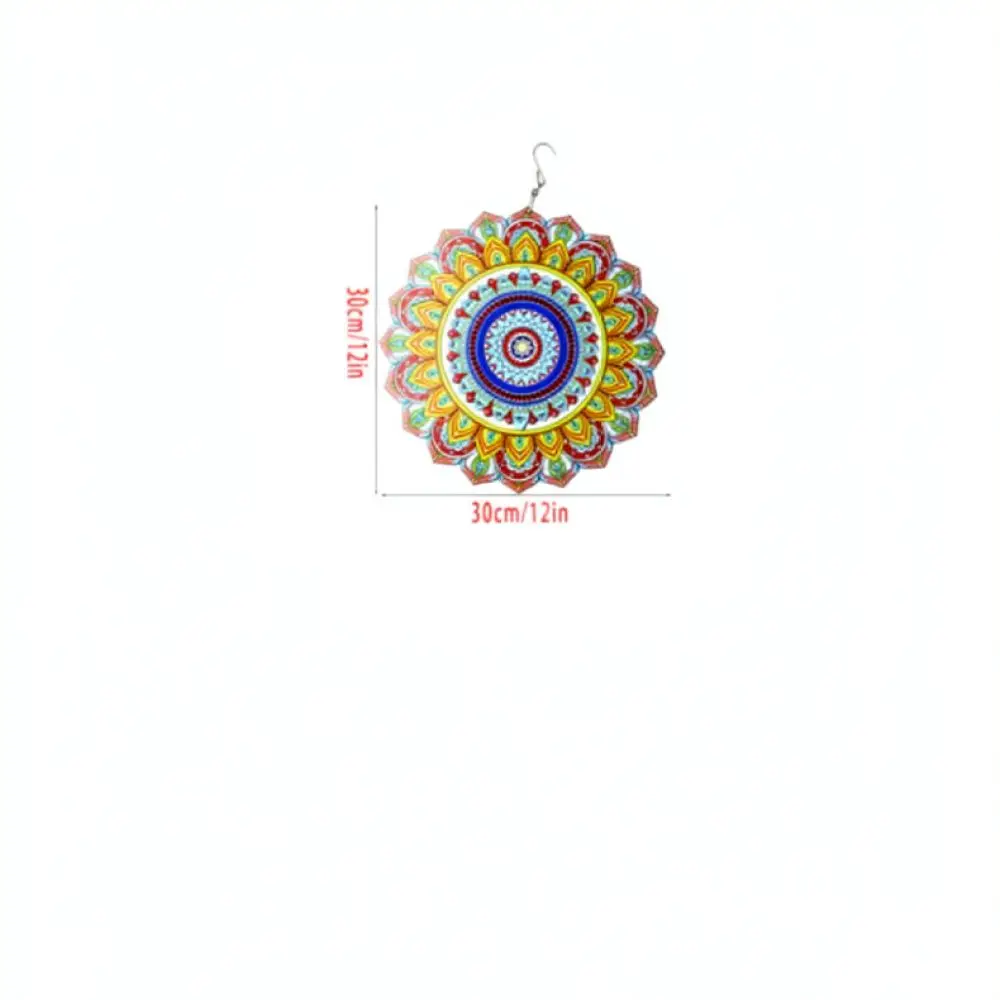 Outdoor Garden Mandala Wind Spinner Metal Hanging Ornament Yard Art 3D Kinetic Sculpture Lawn Decor Pastoral Style
