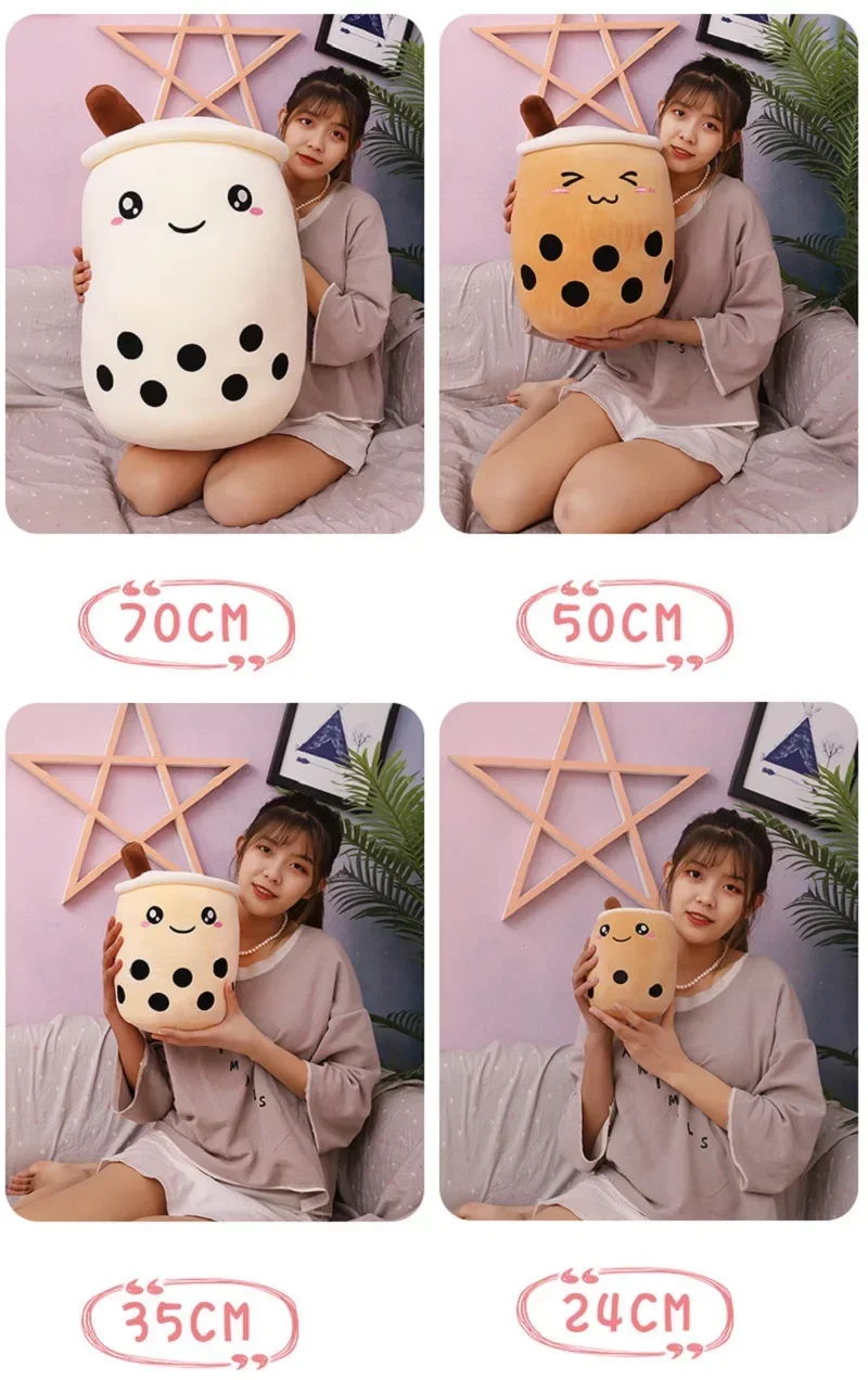 24/70CM Real-life Bubble Tea Plush Toy Boba Milk Tea Plushie Toy Soft Stuffed Hug Pillow Balls Bubo Tea Cup Cushion Gift Girl