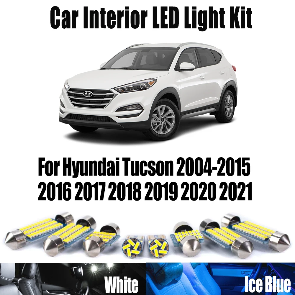 

Canbus для Hyundai Tucson 2004-2018 2019 2020 2021 светодиодный внутренний купол багажника, лампы для чтения дверей, комплект автомобильных аксессуаров